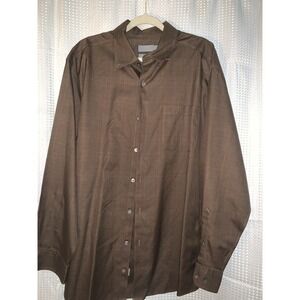 Talbots Men's Shirt Brown Windowpane Long‎ Sleeve Button Up XL